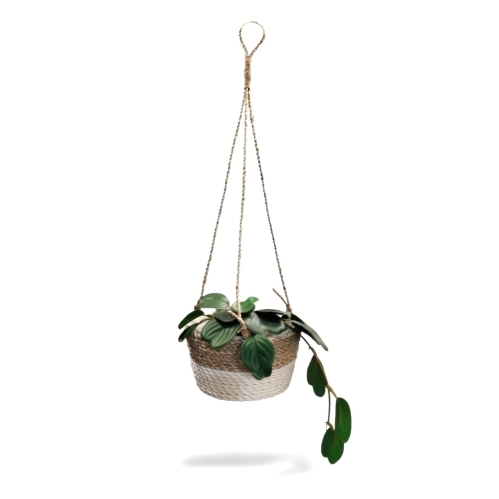 Classic Hanging Seagrass Basket in White /Natural
